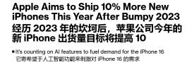 苹果牌AI成最大驱动力，iPhone 16系列出货量目标提高10%