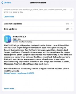 苹果发布 iPadOS 18.0.1：修复M4 iPad变砖BUG